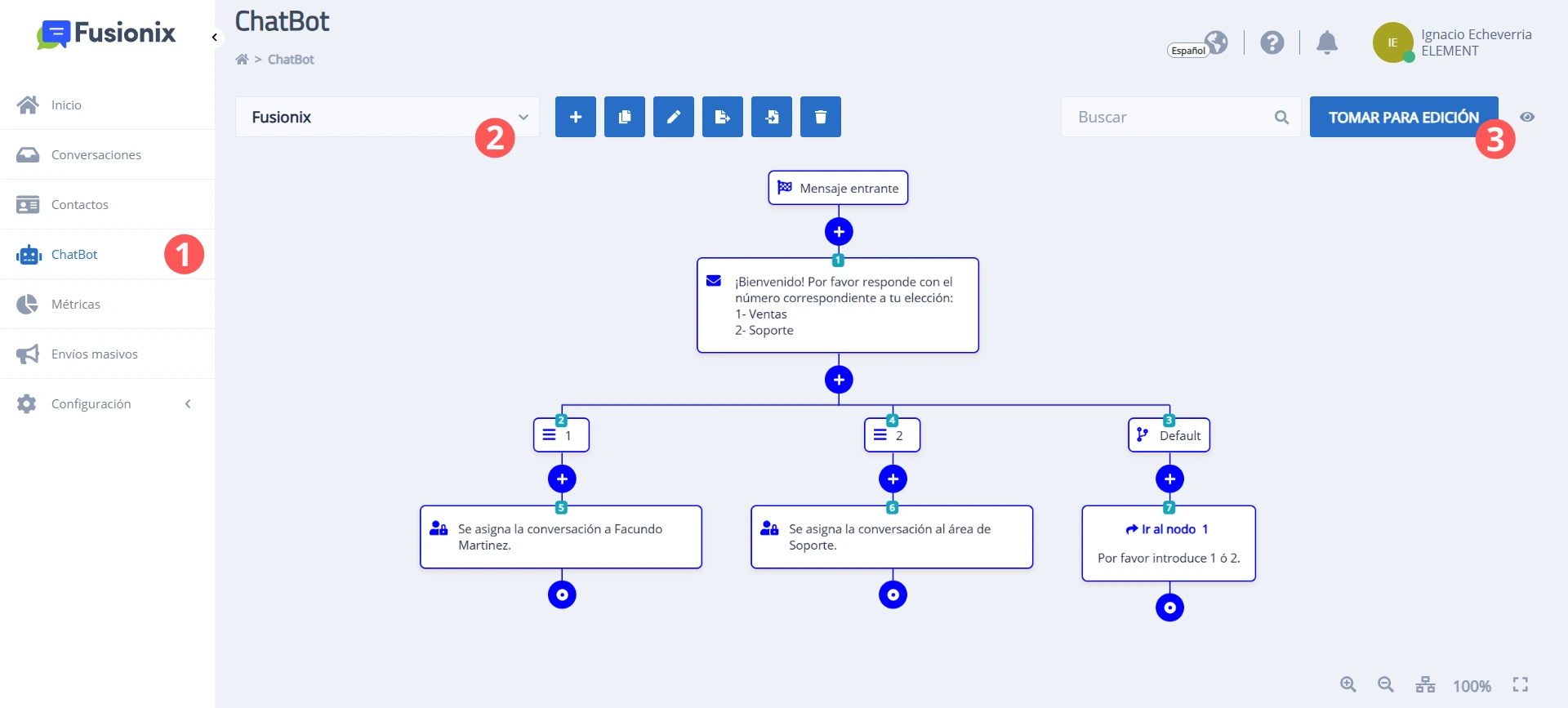 Ejemplo de flujo de ChatBot
