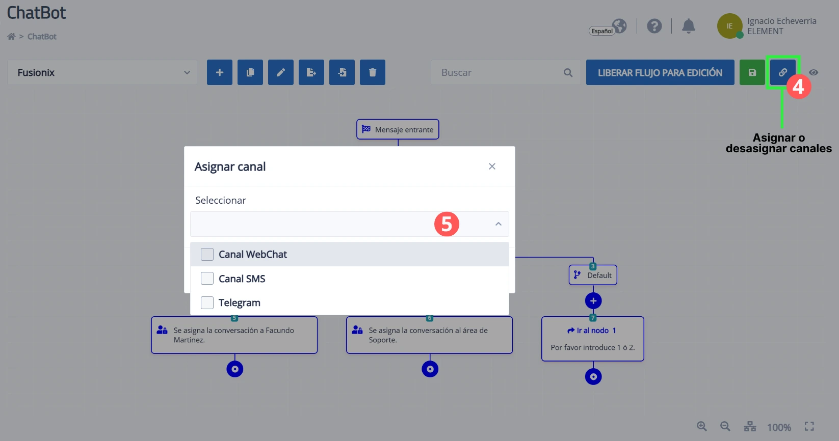Ejemplo de flujo de ChatBot