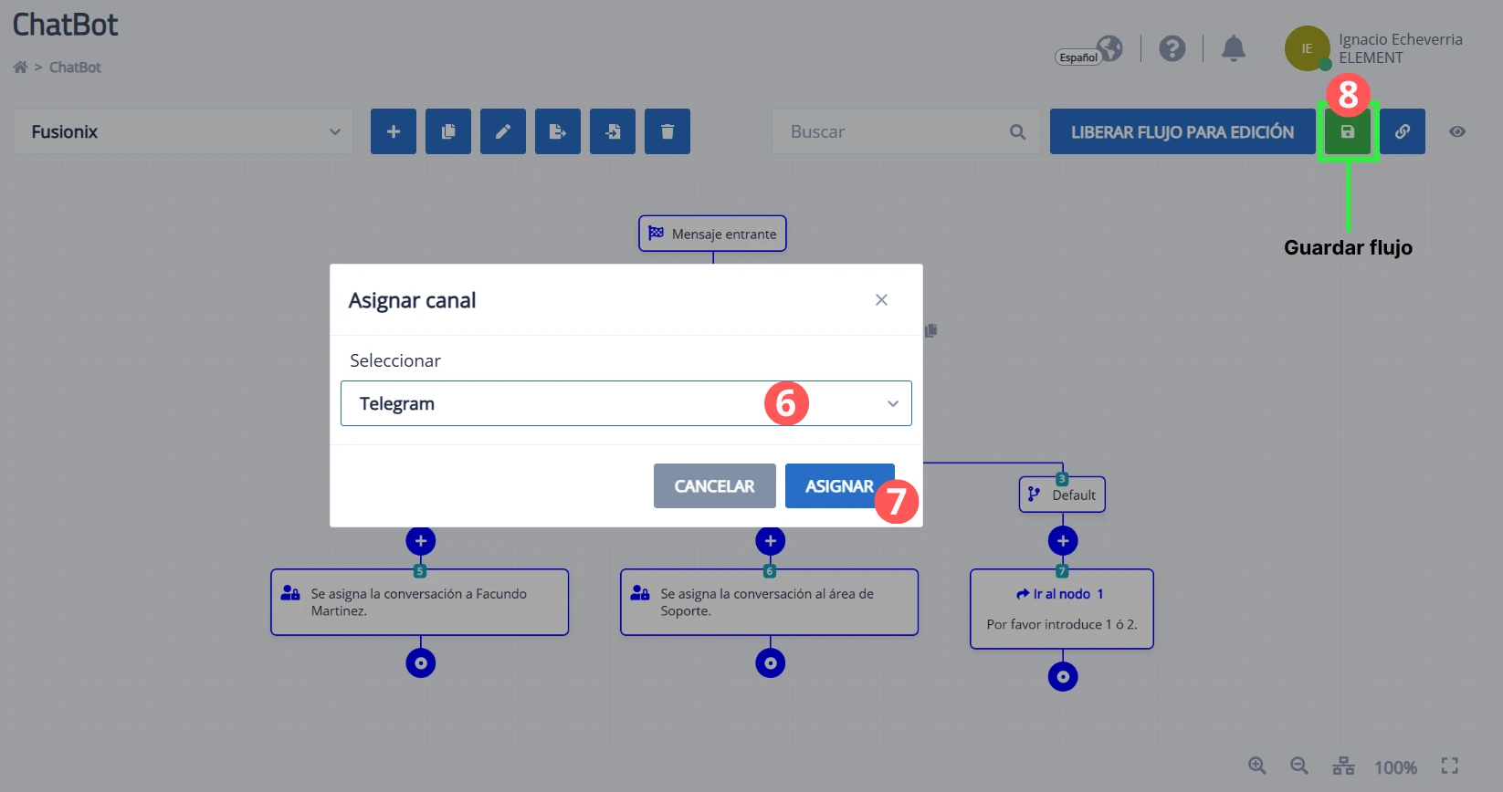 Ejemplo de flujo de ChatBot