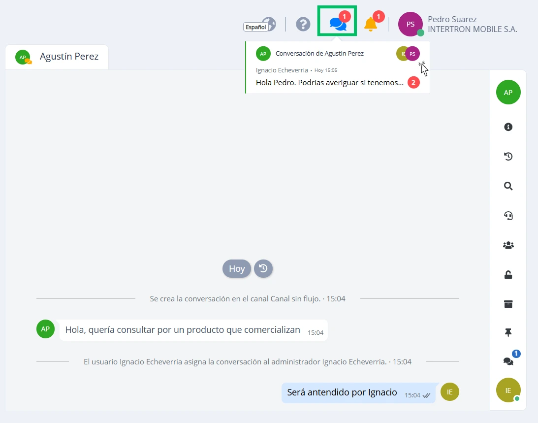 Centro de notificaciones de chats