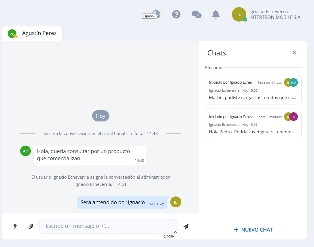 Chats entre usuarios