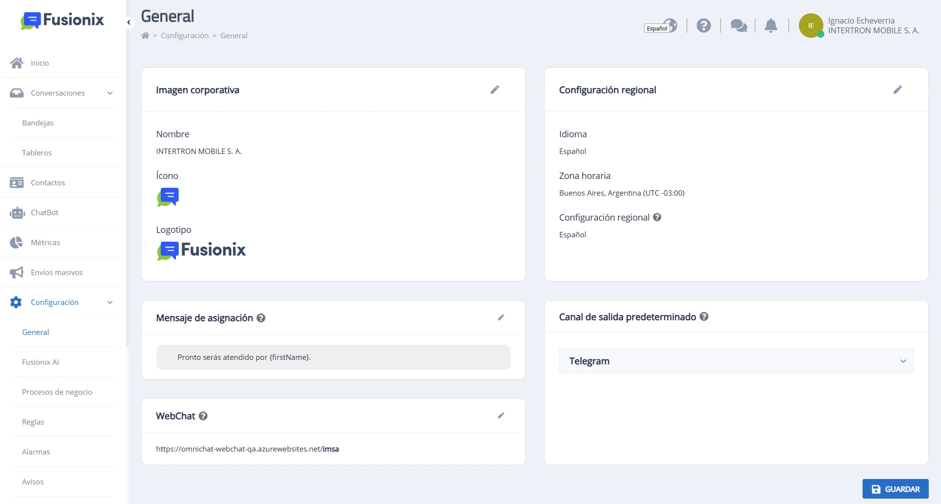 Módulo Configuración sección General
