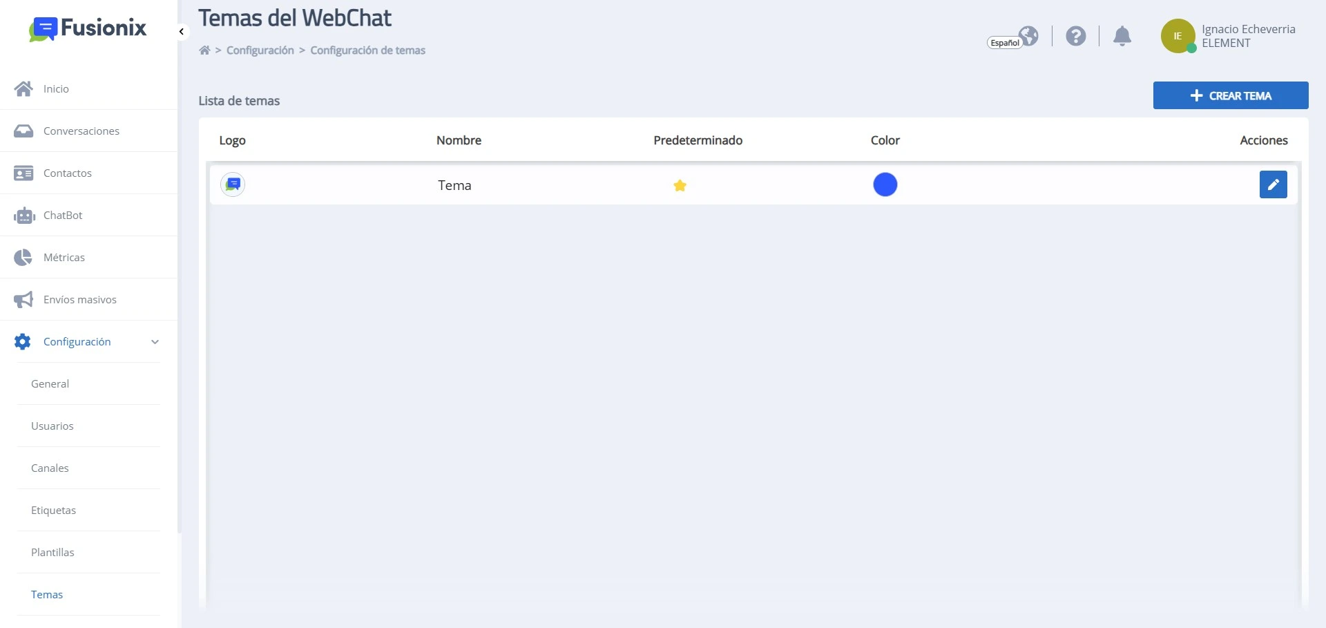 Módulo Configuración sección Temas
