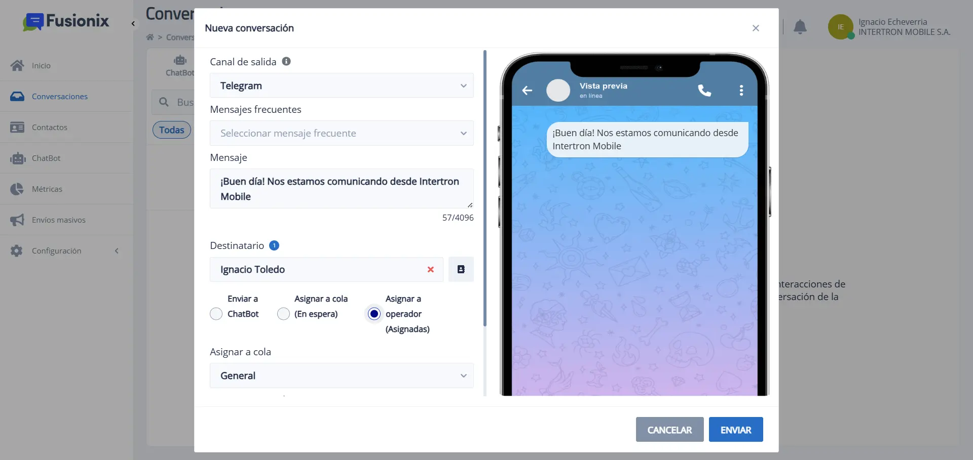 Ventana para crear una conversación