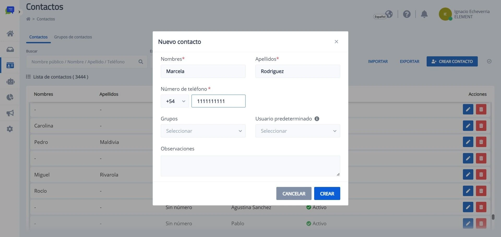 Módulo Contactos