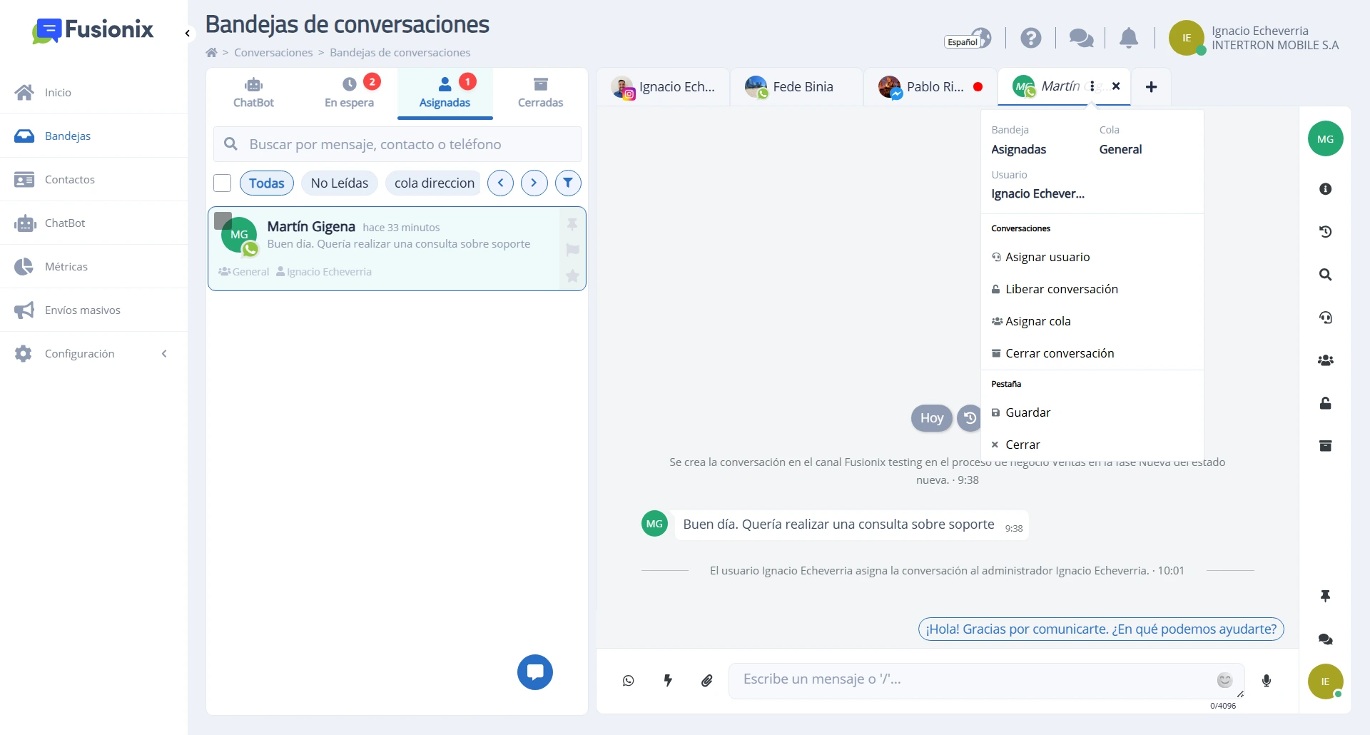 Pestañas de conversaciones