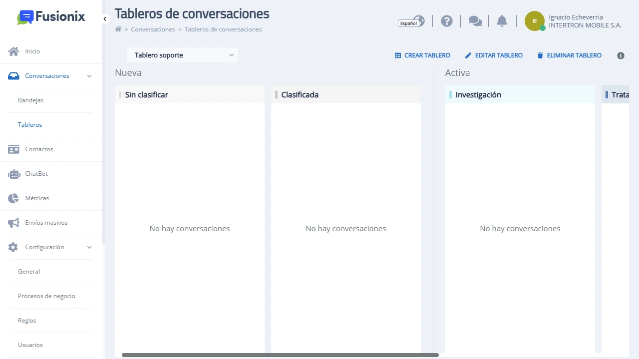 Vista general de la página Tableros de conversaciones