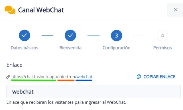 Configuración del enlace de un canal de WebChat