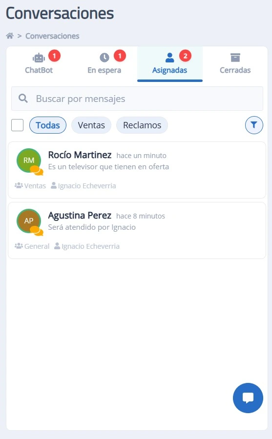 Filtros de conversaciones