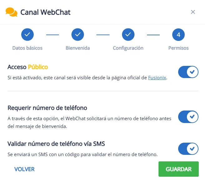 Configuración de los permisos de un canal de WebChat